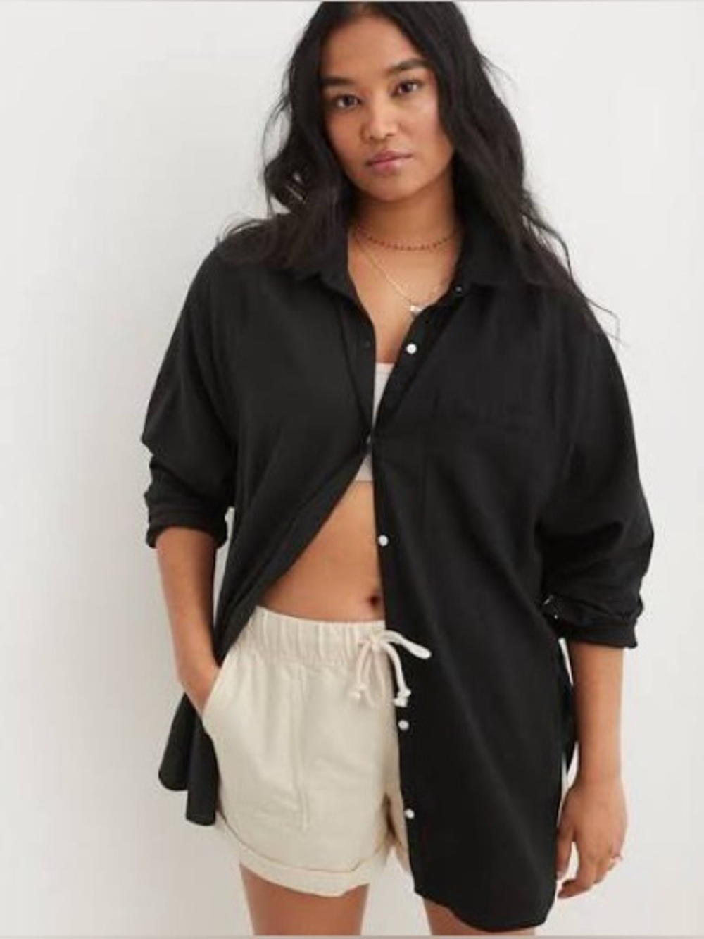 Aerie Linen Blend Coverup Shirt